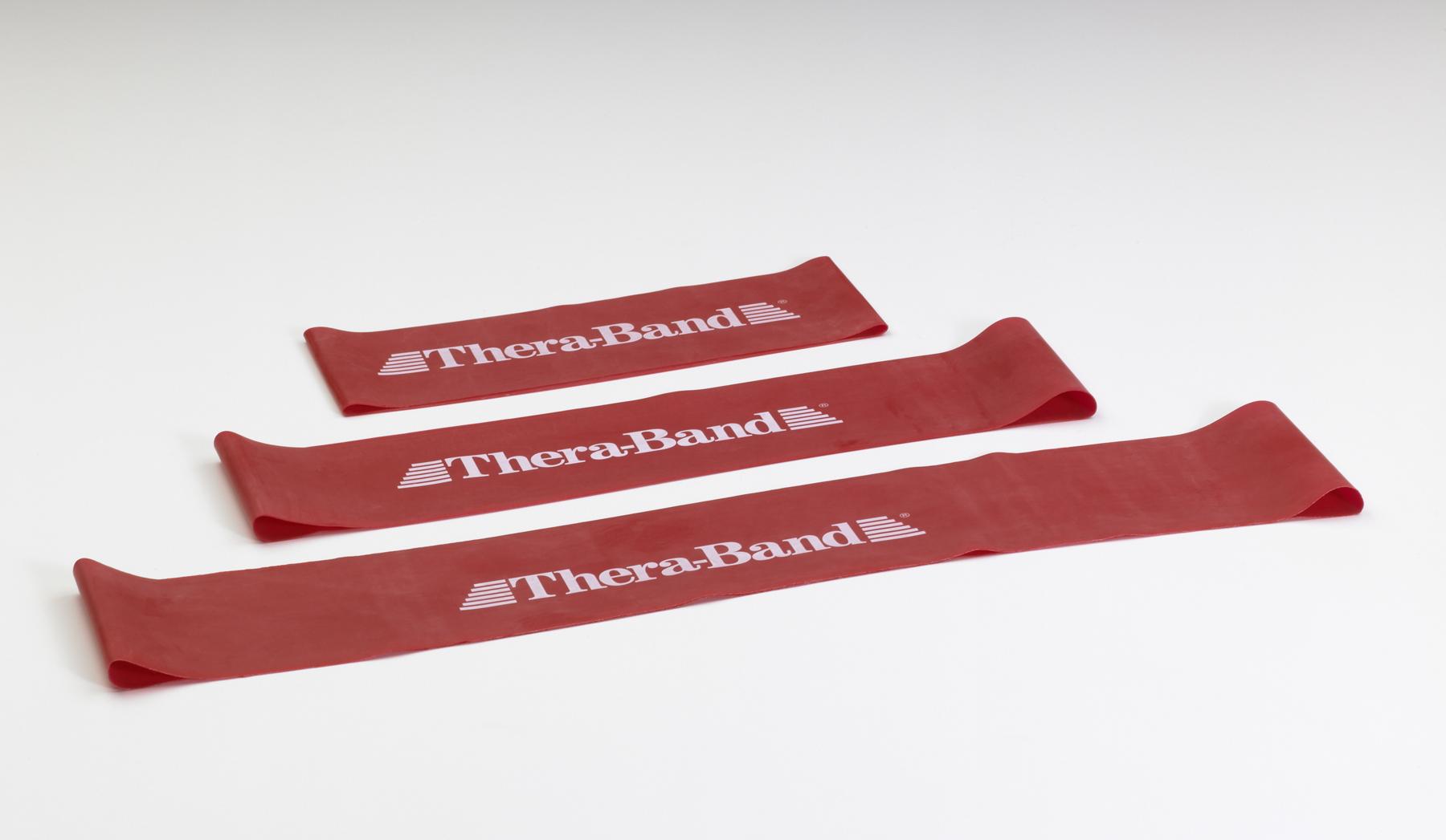 Theraband Loop pretestības gumijas lentes sarkanā krāsā visos garumos.